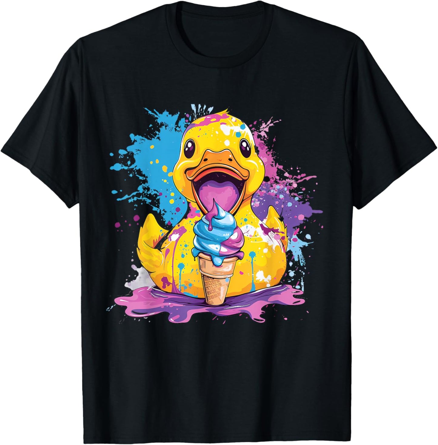 Rubber Duckie Rubber Duck Ice Cream Lover Watercolor Drawing Men Women Kids T-Shirt - T-Shirt | Black
