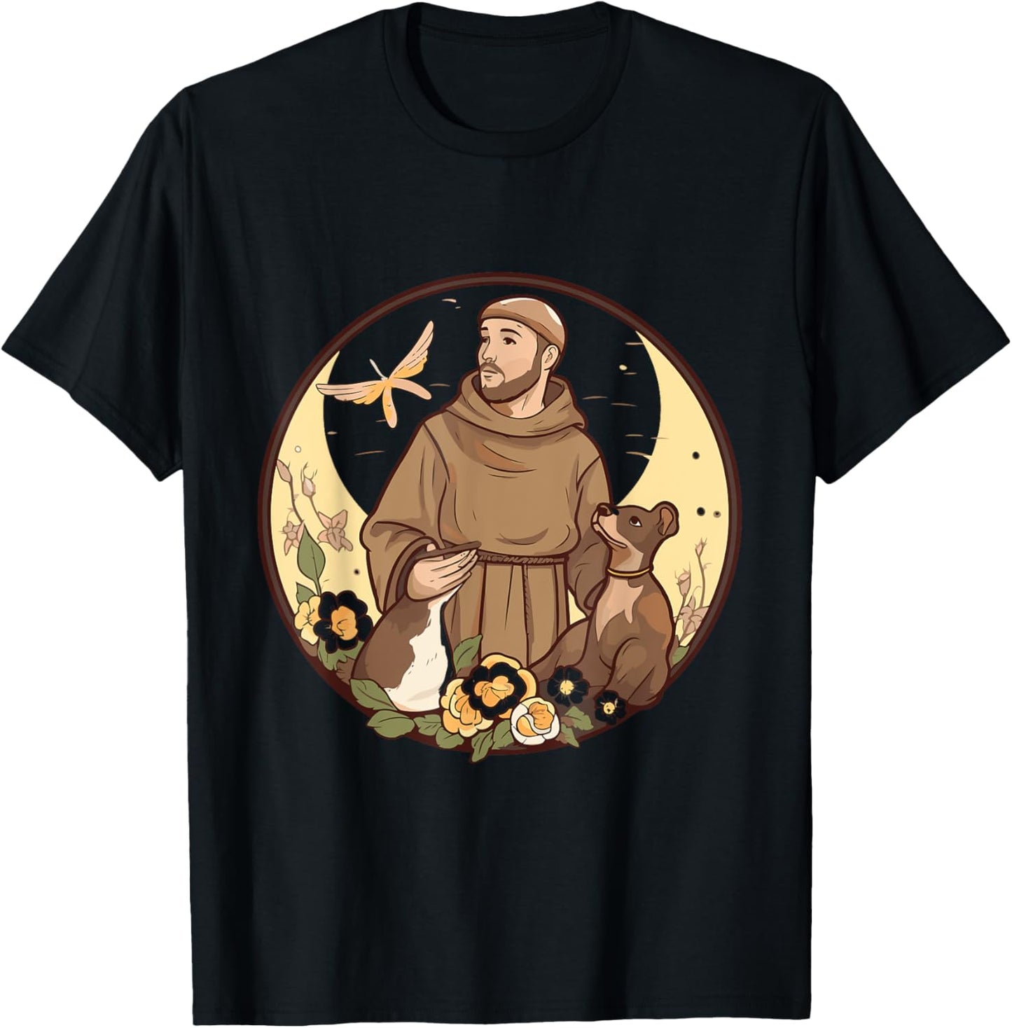 St Francis of Assisi Art Patron Saint of Animals Catholic T-Shirt - T-Shirt | Black