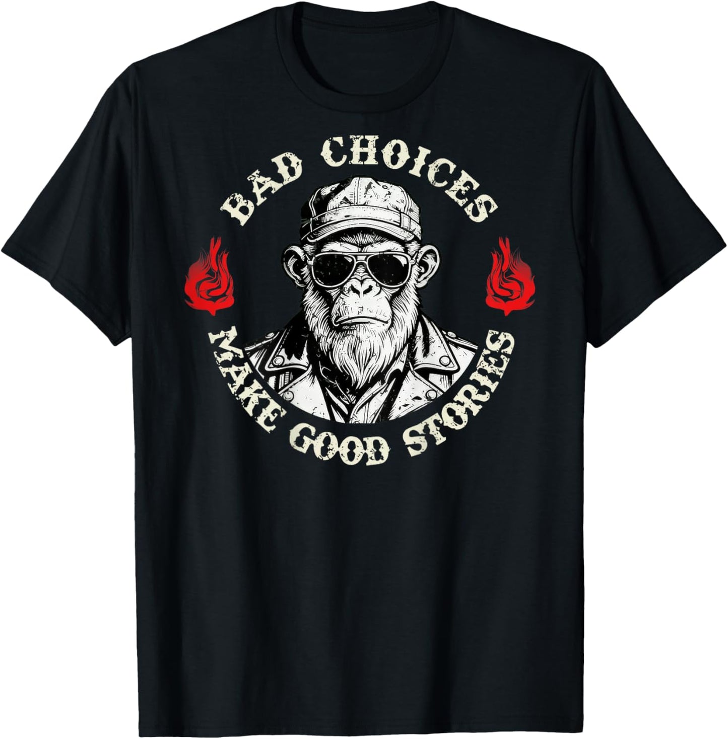 Bad Choices Make Good Stories Funny Monkey (On Back) T-Shirt - T-Shirt | Black