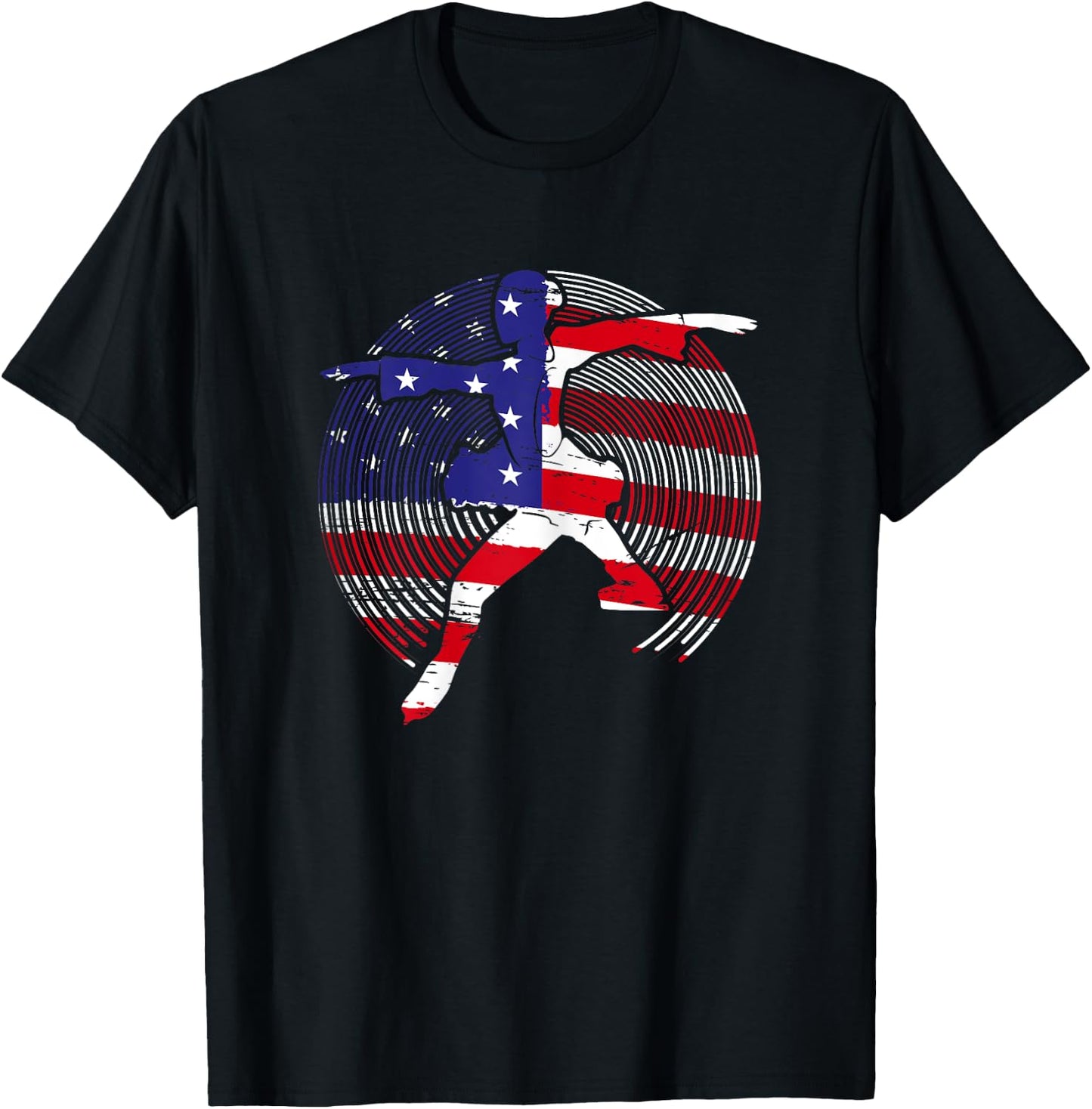 USA American Flag Ice Skate Girl Figure Skating Ice Dancing T-Shirt - T-Shirt | Black