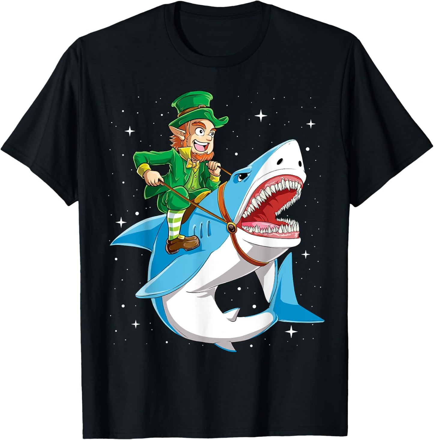 Leprechaun Riding Shark St Patricks Day Boys Girls Men Women T-Shirt - T-Shirt | Black