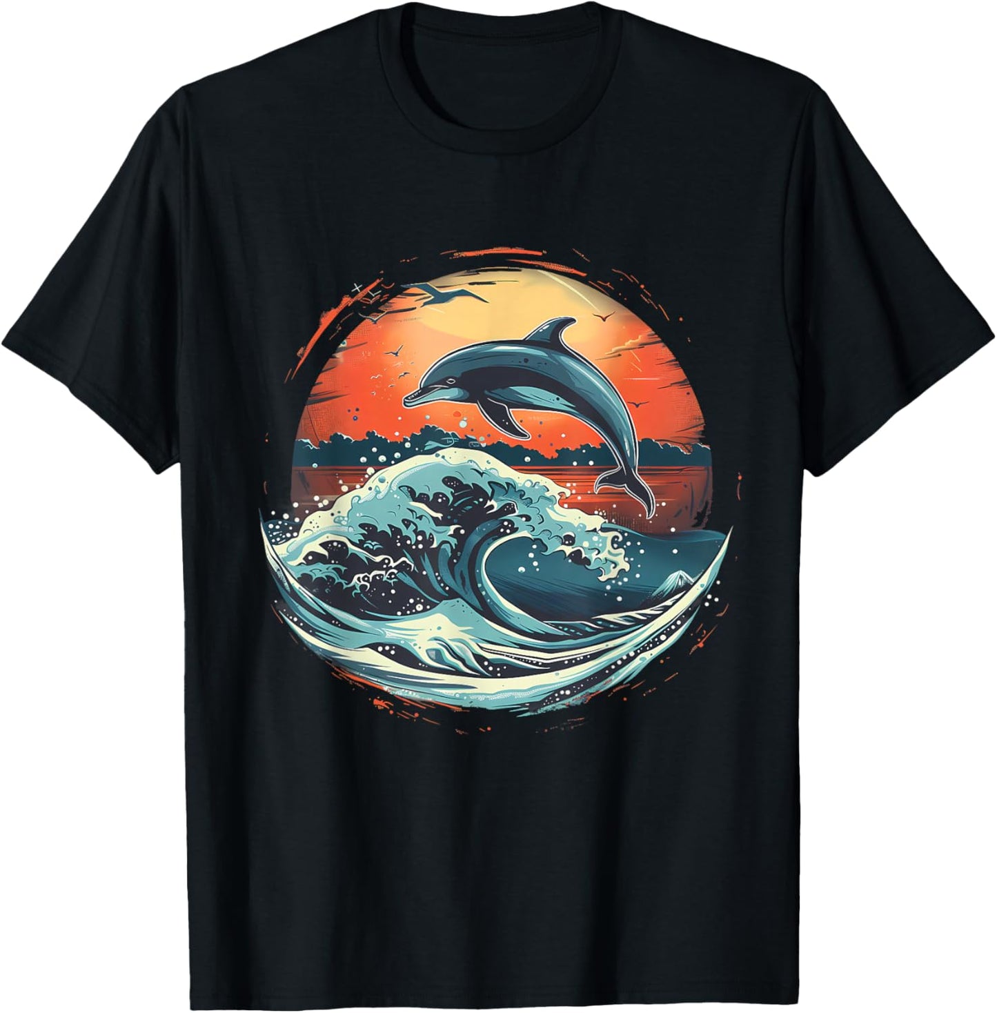 Dolphin Sunset Ocean Sea Dolphin Sea Ocean Animal Lover T-Shirt - T-Shirt | Black