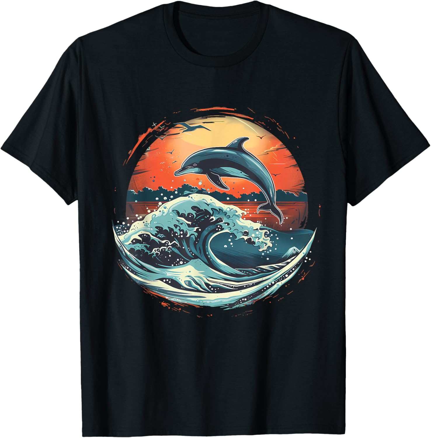Dolphin Sunset Ocean Sea Dolphin Sea Ocean Animal Lover T-Shirt - T-Shirt | Black