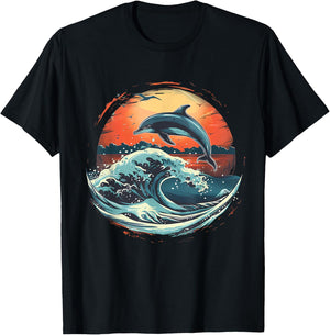 Dolphin Sunset Ocean Sea Dolphin Sea Ocean Animal Lover T-Shirt - T-Shirt | Black