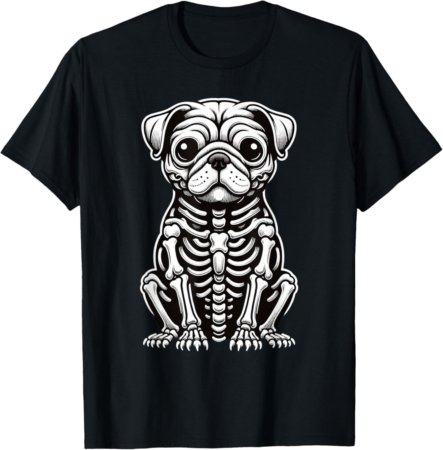 Dog Pug Skeleton Halloween T-Shirt - T-Shirt | Black