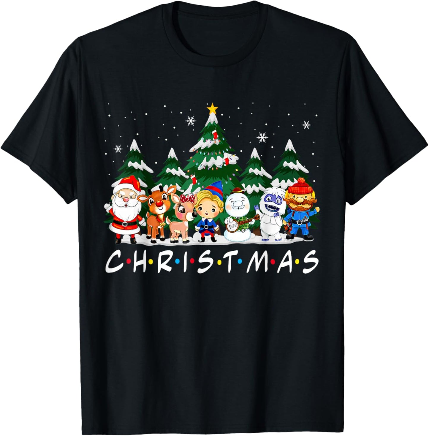 Friends Christmas Santa Rudolph Snowman Family Pajama Xmas T-Shirt - T-Shirt | Black