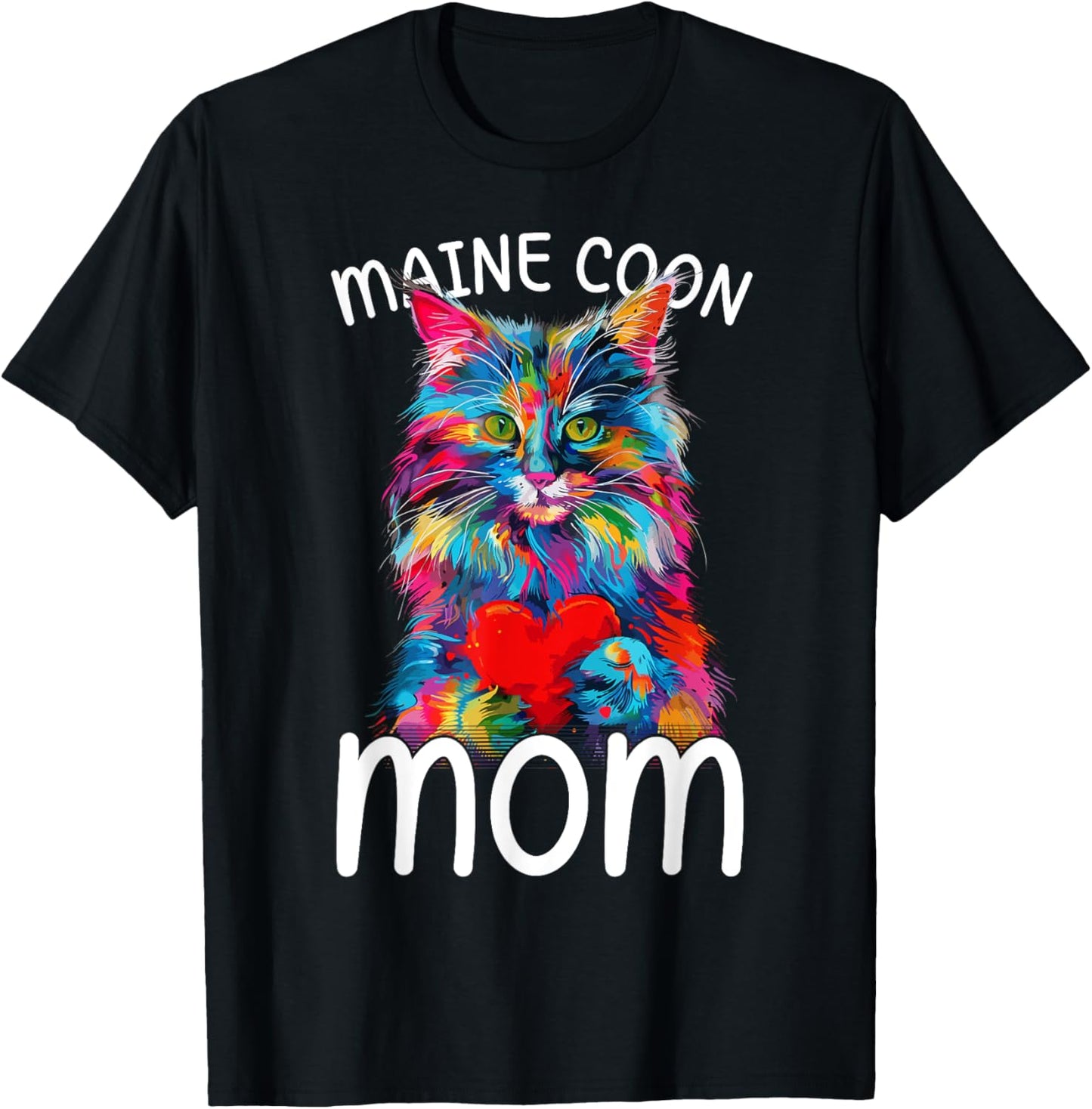 Maine Coon Cat Lovers Heart Design Maine Coon Cat Mom T-Shirt - T-Shirt | Black