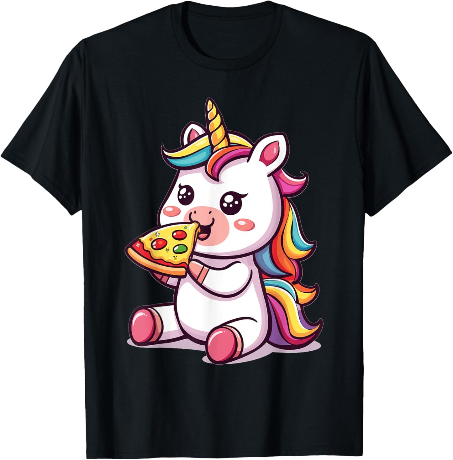 Funny Unicorn eating Pizza Graphic T-Shirt - T-Shirt | Black