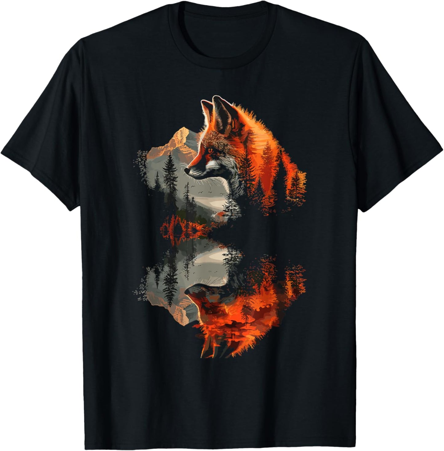 Fox Reflection Foxes Nature Wildlife T-Shirt - T-Shirt | Black