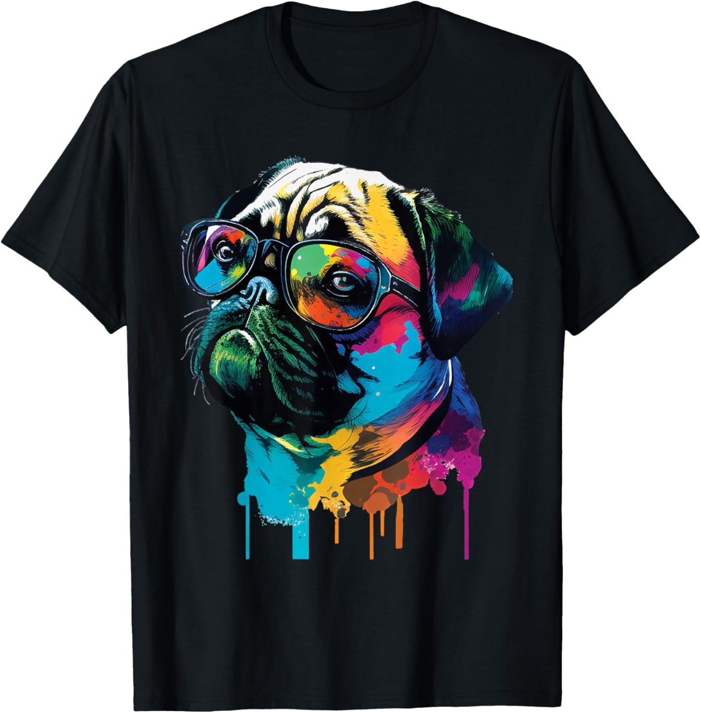 Colorful Pug Artwork - Dog Owner Pet Trainer Animal Lover T-Shirt - T-Shirt | Black