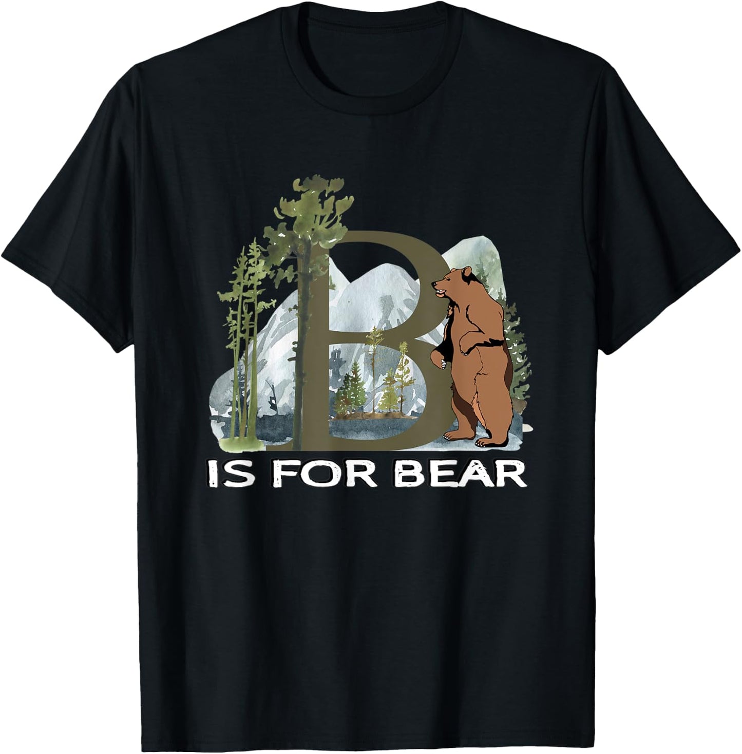 Brown Bear Animal Watercolor Nature Lover Alphabet Letter B T-Shirt - T-Shirt | Black