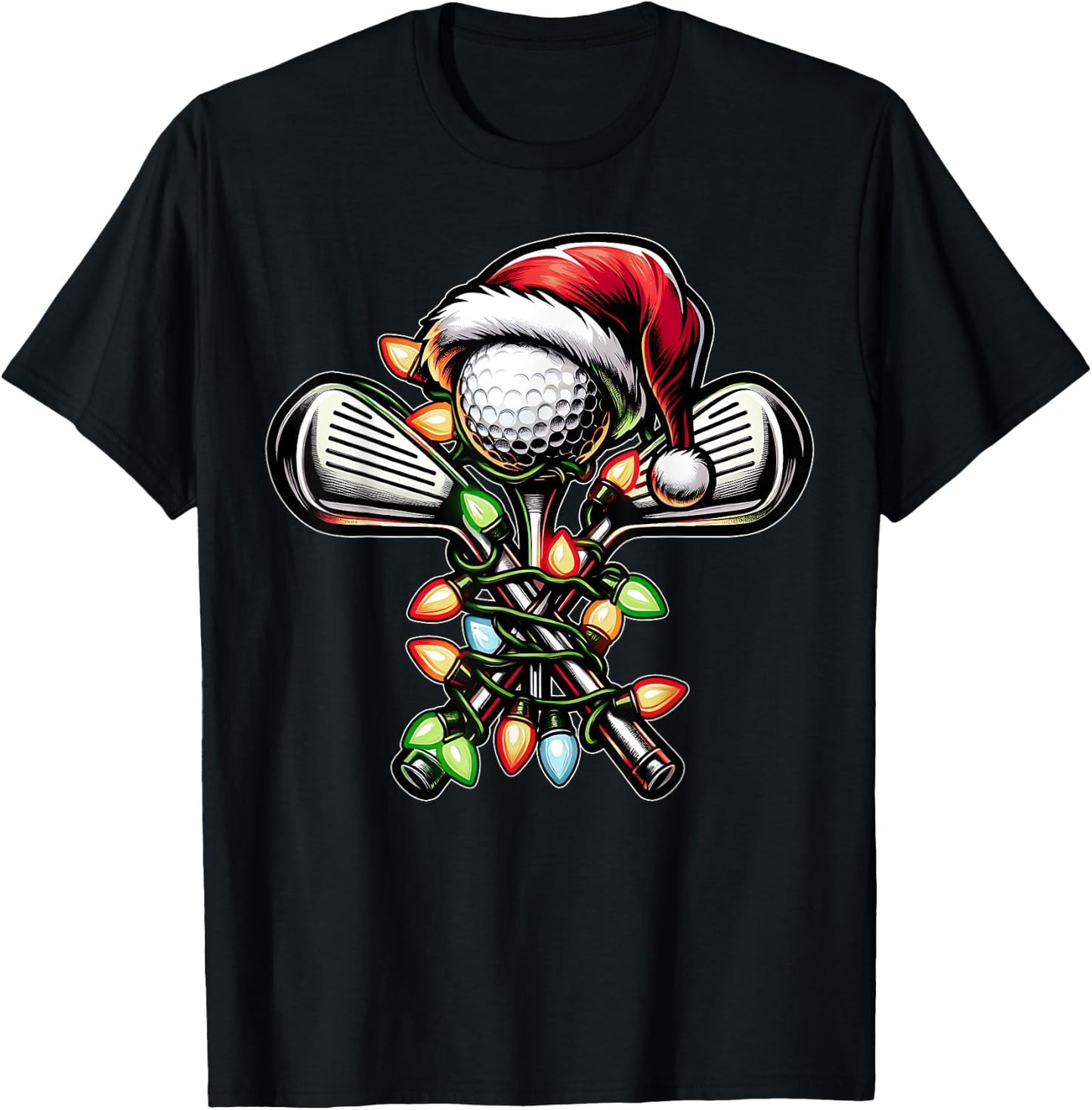 Golf Golfer Golfing Christmas Hat Xmas T-Shirt - T-Shirt | Black