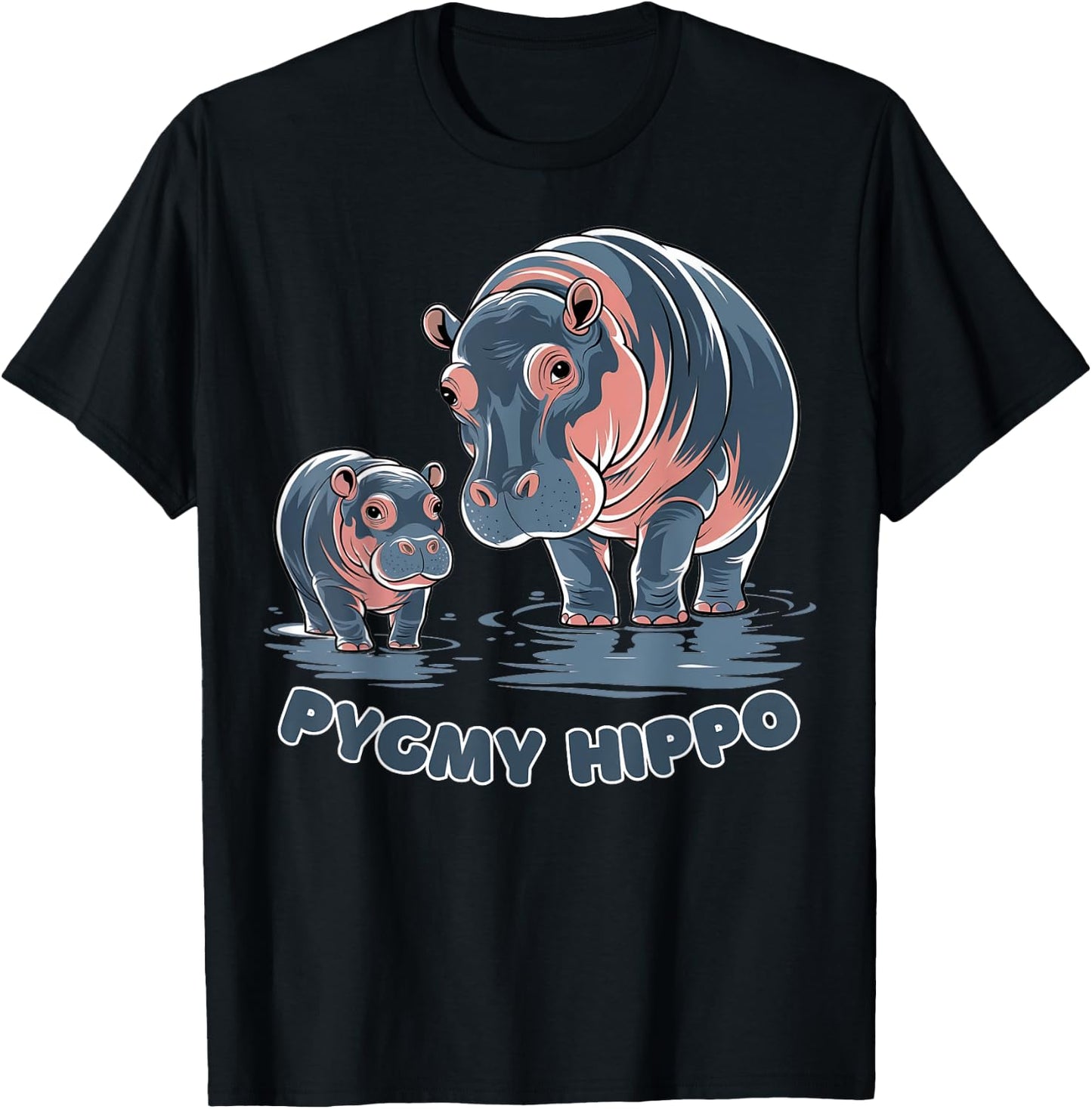 Cute Baby Pygmy Hippo Moo Deng Funny Zoo For Family Kids T-Shirt - T-Shirt | Black