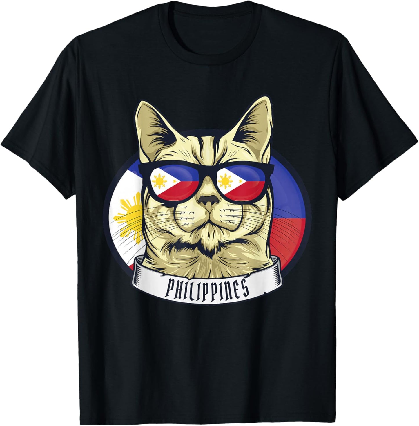 Filipino Patriotic Cat From Philippines Flag Pride Country T-Shirt - T-Shirt | Black