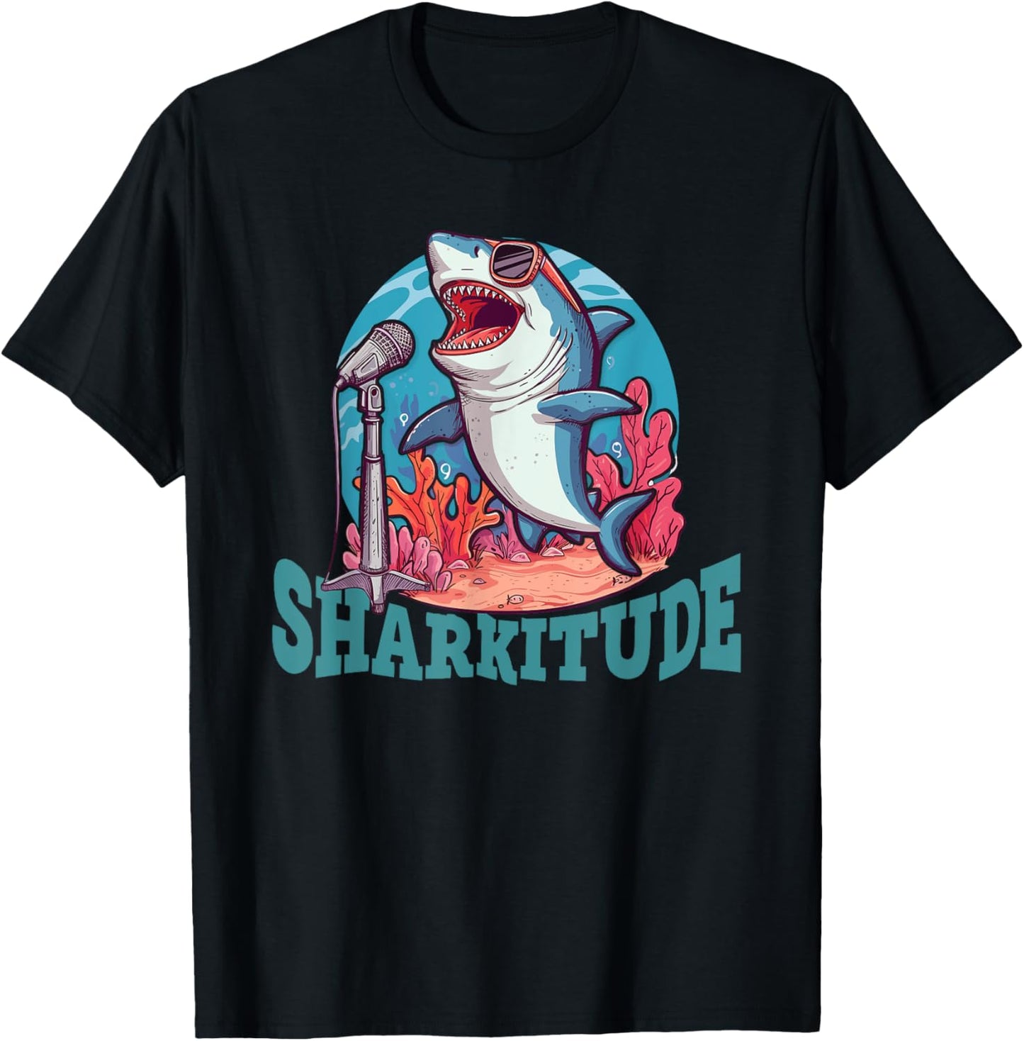 Sharkitude Shark Singing With Attitude T-Shirt - T-Shirt | Black