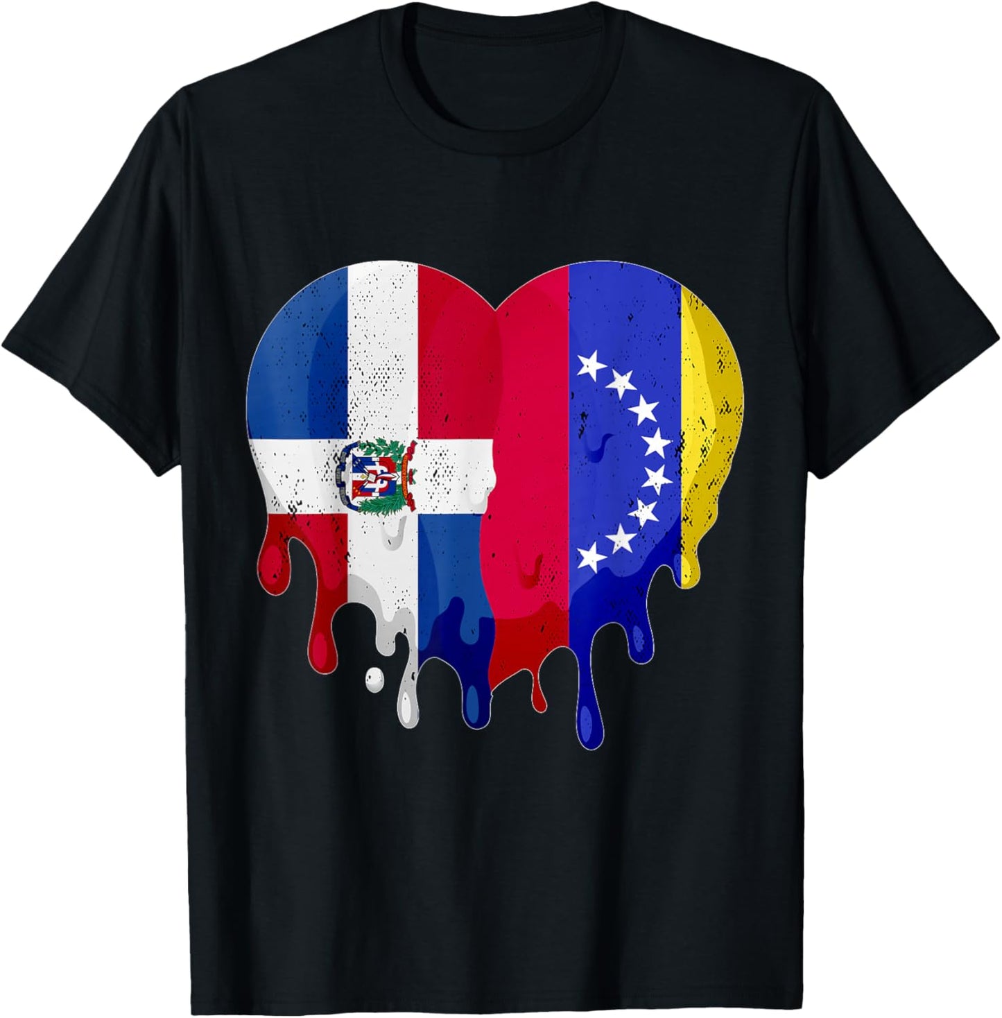Dominican Republic Venezuela Flag Heart Citizen Patriot T-Shirt - T-Shirt | Black