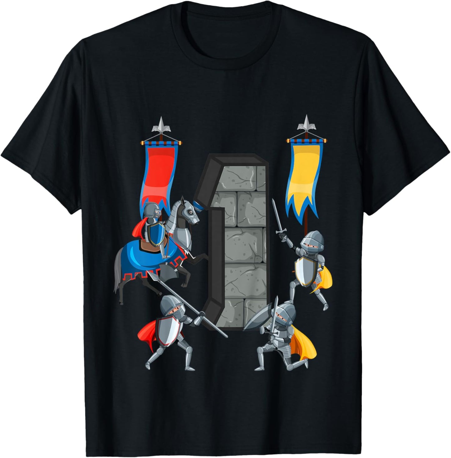 Kids Medieval Knights Middle Ages History Castle 1st Birthday T-Shirt - T-Shirt | Black