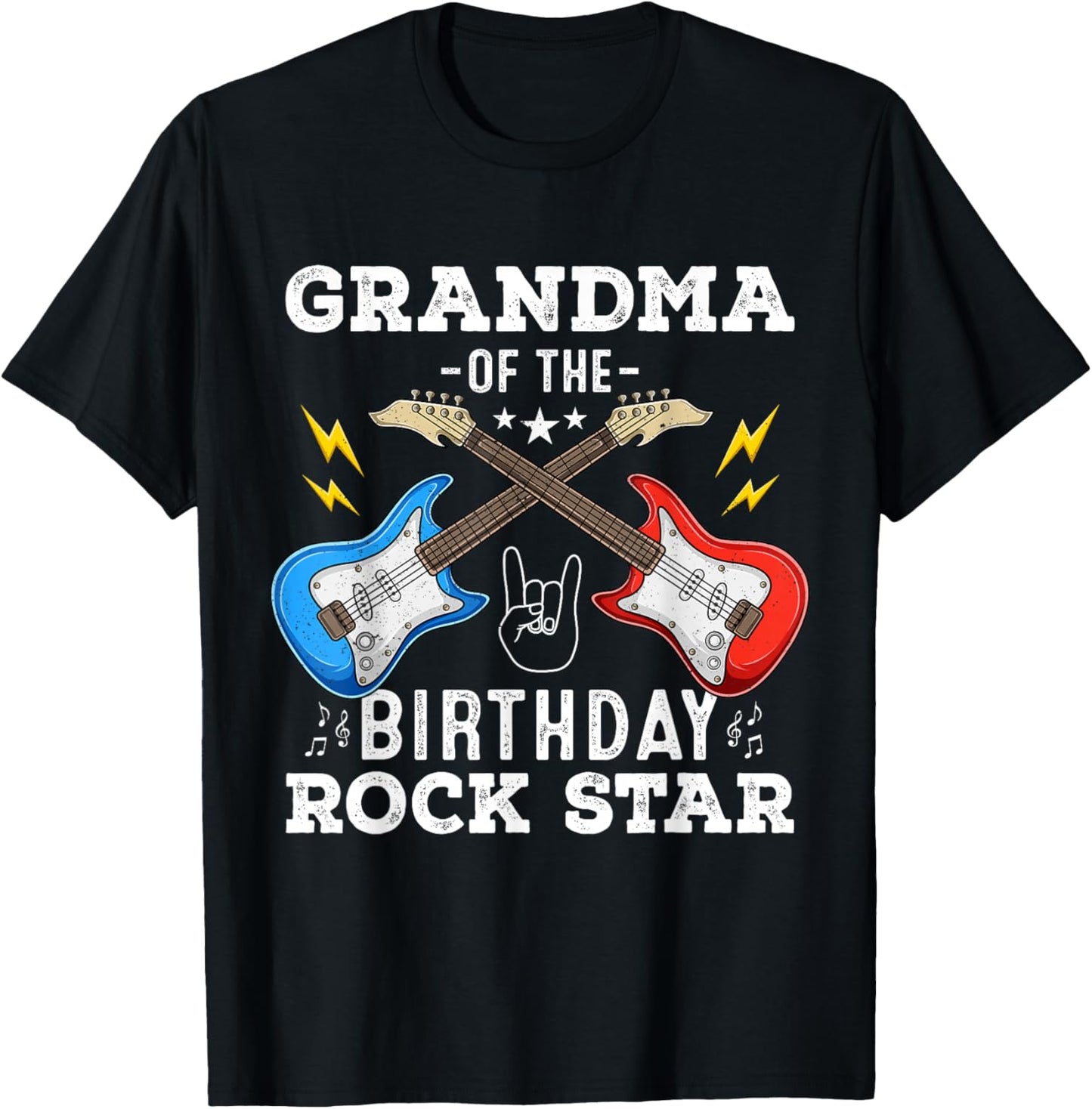 Grandma Of The Birthday Rock Star Guitar Themed Birthday T-Shirt - T-Shirt | Black