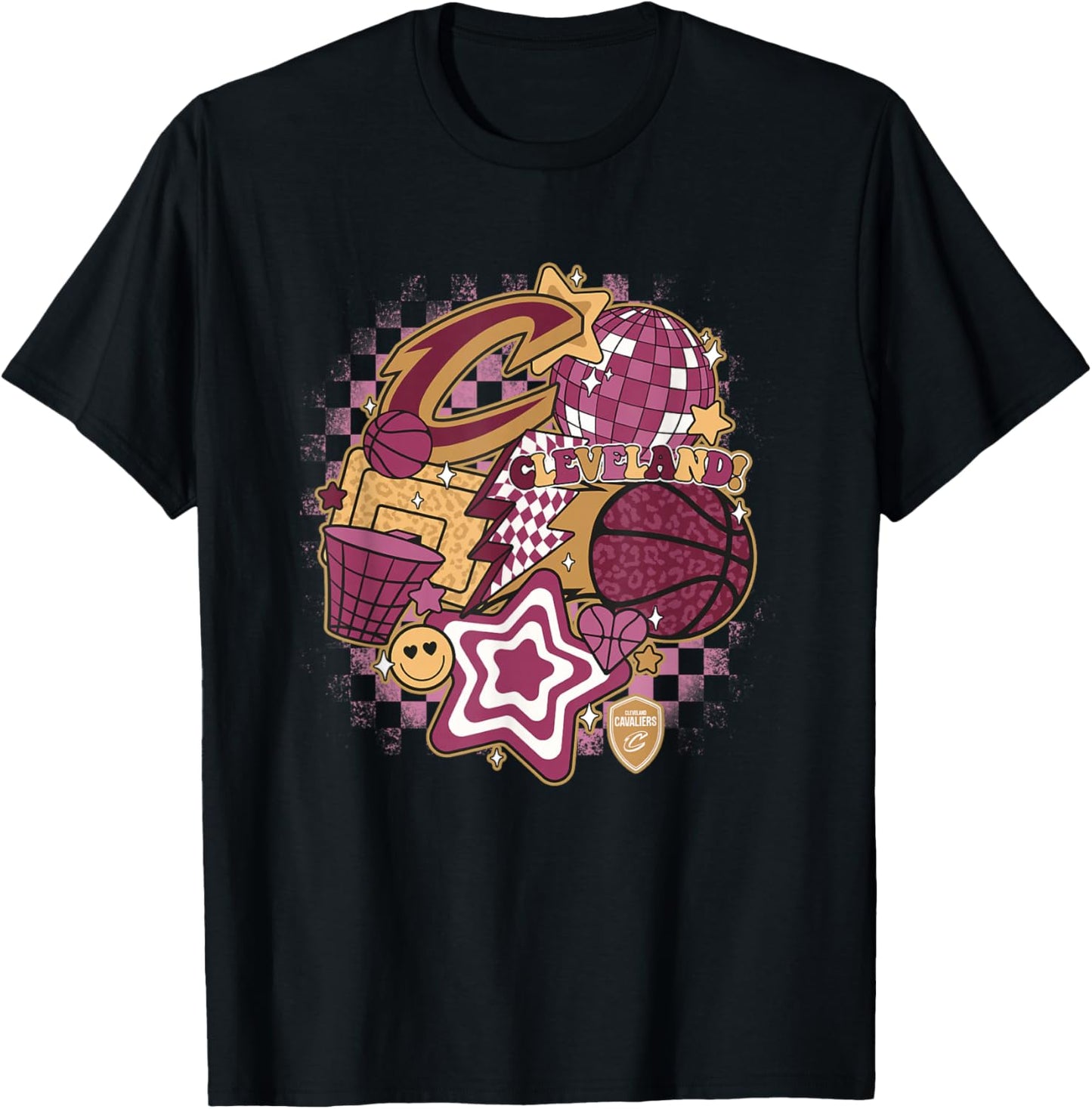 NBA Cleveland Cavaliers Psychedelic Basketball Collage , Small, White T-Shirt - T-Shirt | Black