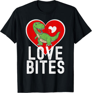 Valentine's T-Rex Love Bites Graphic for Dinosaur Lovers T-Shirt - T-Shirt | Black