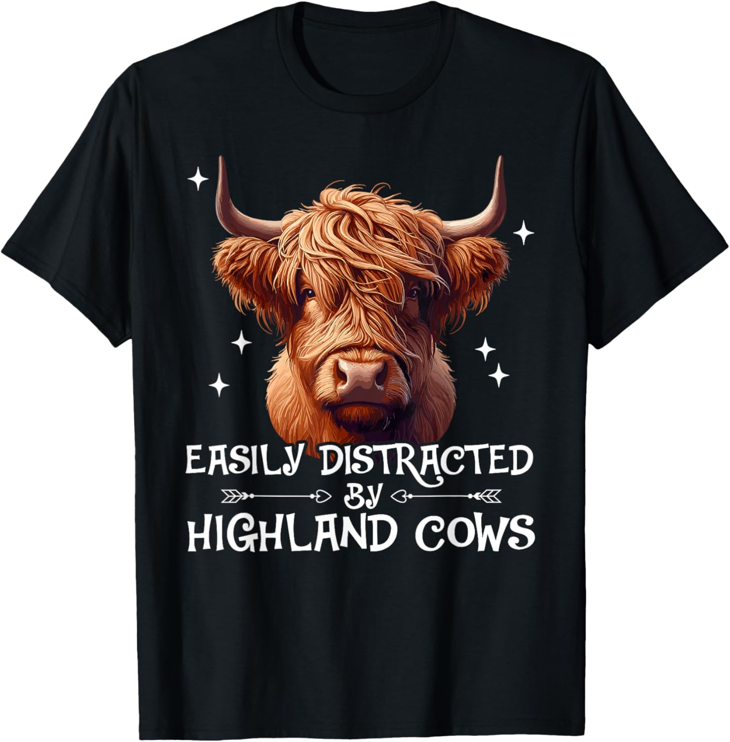 Retro Vintage Farmer | Easily Distracted By Highland Cows T-Shirt - T-Shirt | Black