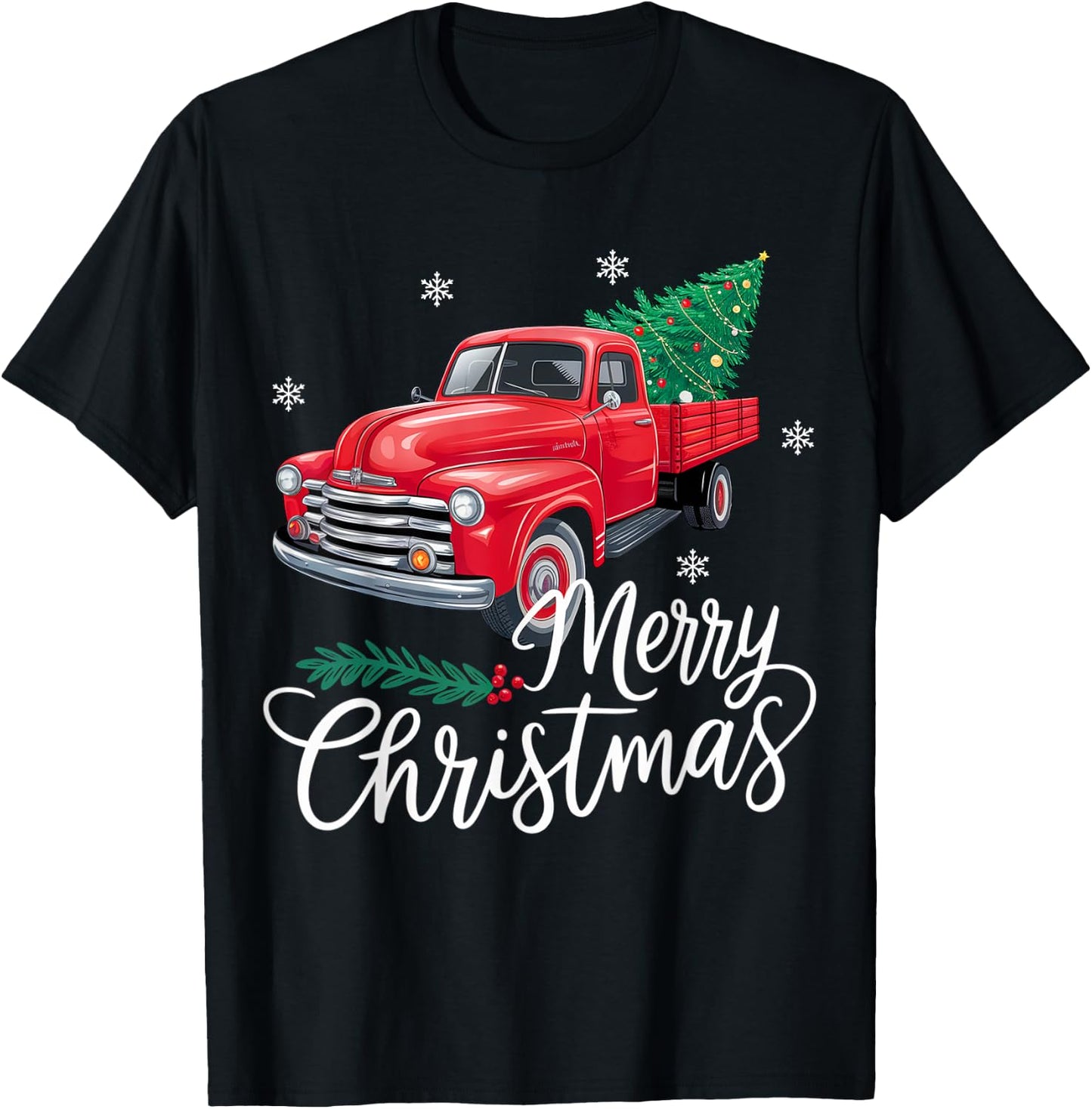 Vintage Wagon Red Truck Christmas Tree Pajama Family Xmas T-Shirt - T-Shirt | Black