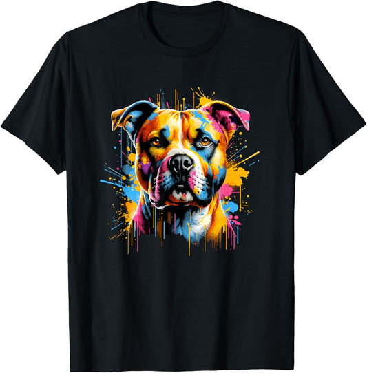Splash Art American Staffordshire Terrier Amstaff T-Shirt - T-Shirt | Black