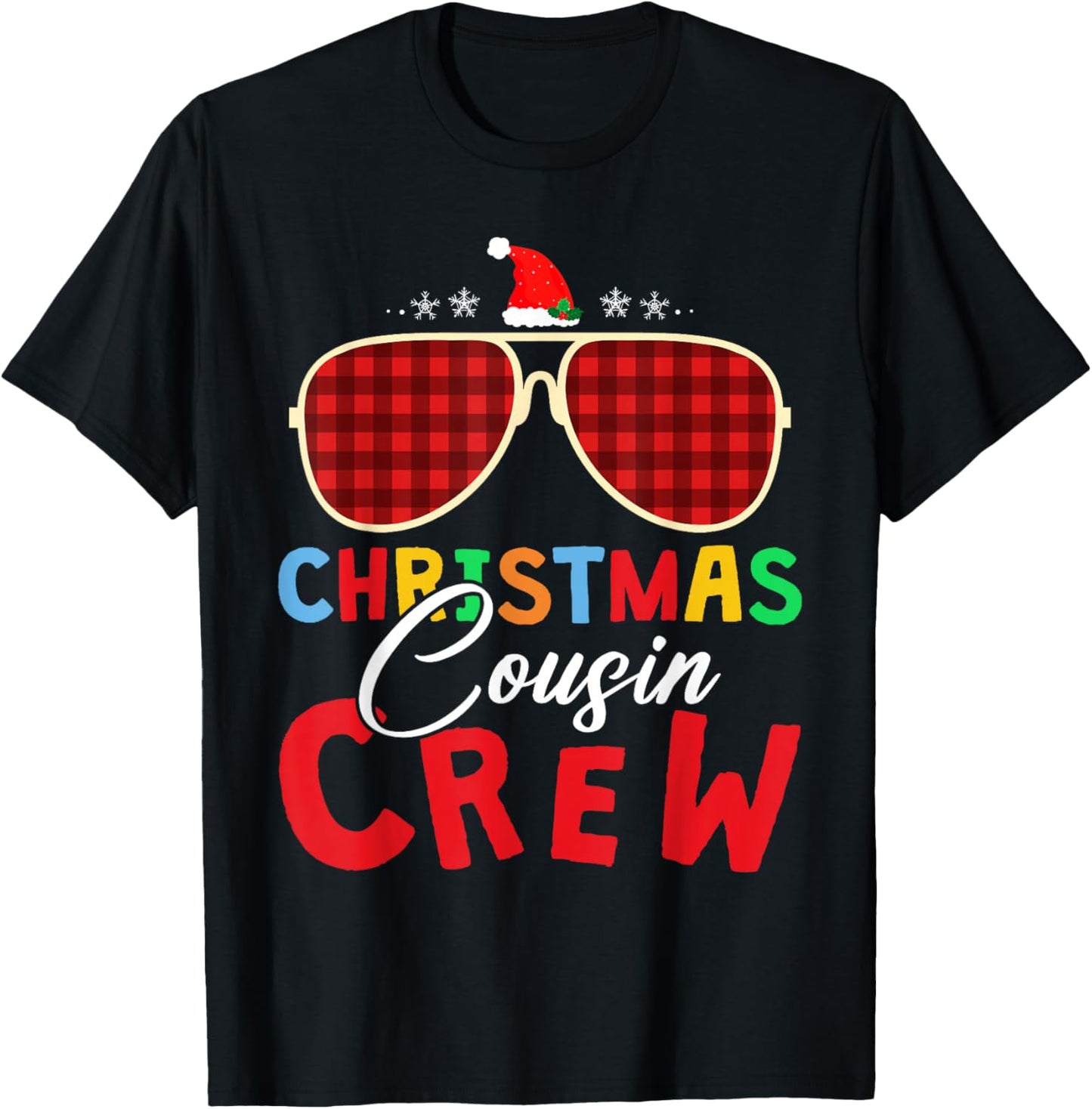 Christmas 2025 Cousin Crew Xmas Lights Funny Matching Pajama T-Shirt - T-Shirt | Black