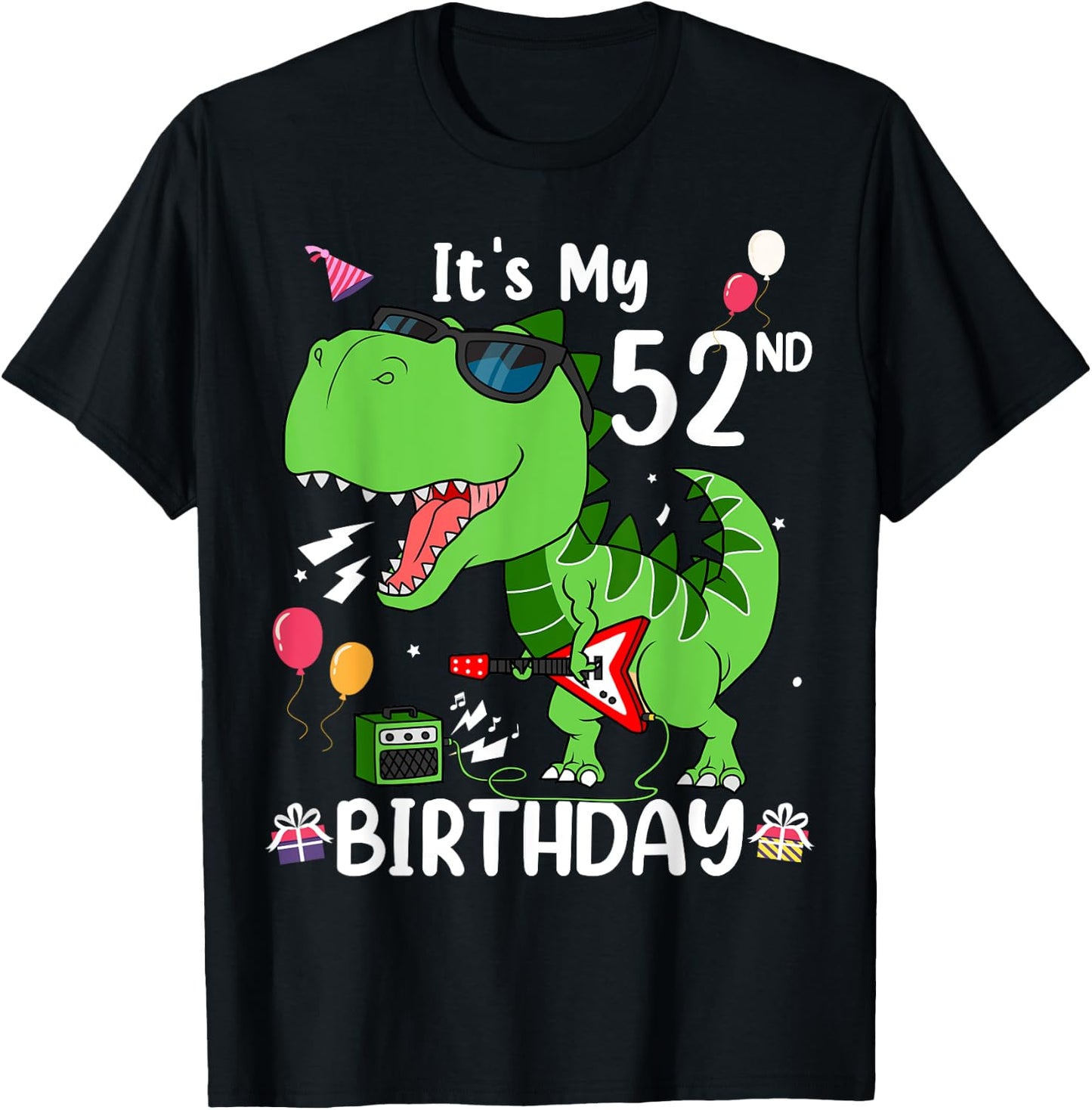 Kids It's My 52nd Birthday T-Rex 52 Year old Birthday Shirts T-Shirt - T-Shirt | Black