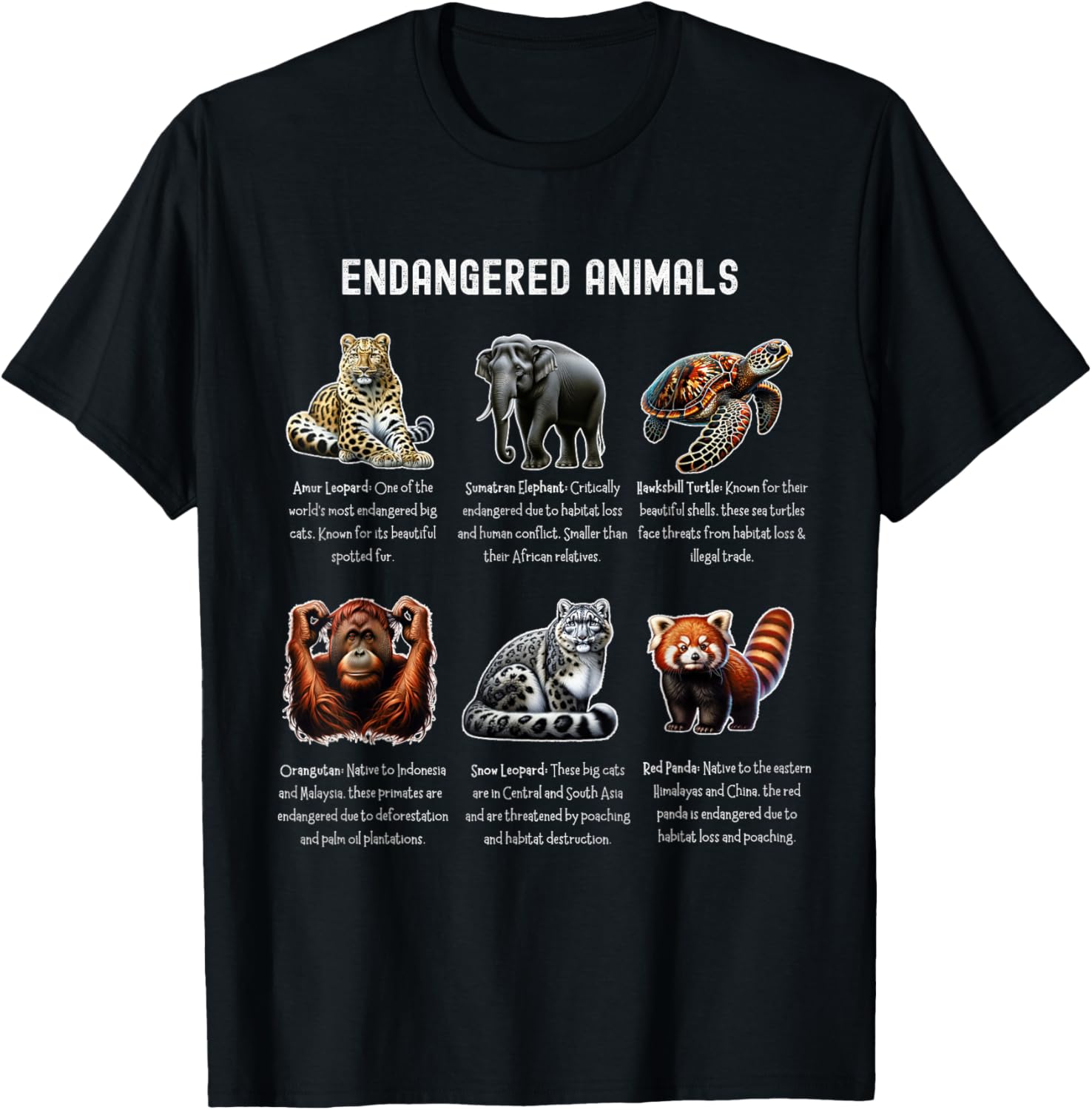 Educational Endangered Species Conservation Awareness T-Shirt - T-Shirt | Black