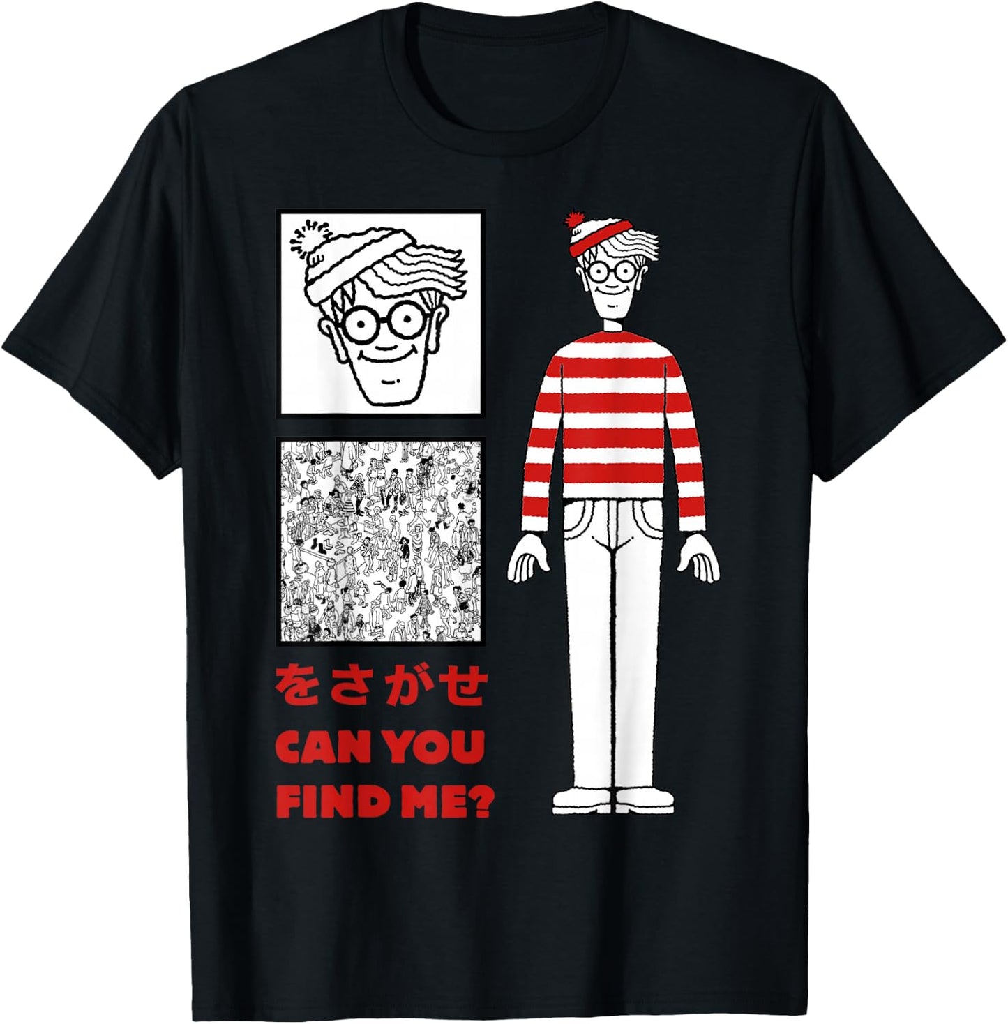 Where's Waldo Can You Find Me Kanji Poster Graphic T-Shirt - T-Shirt | Black