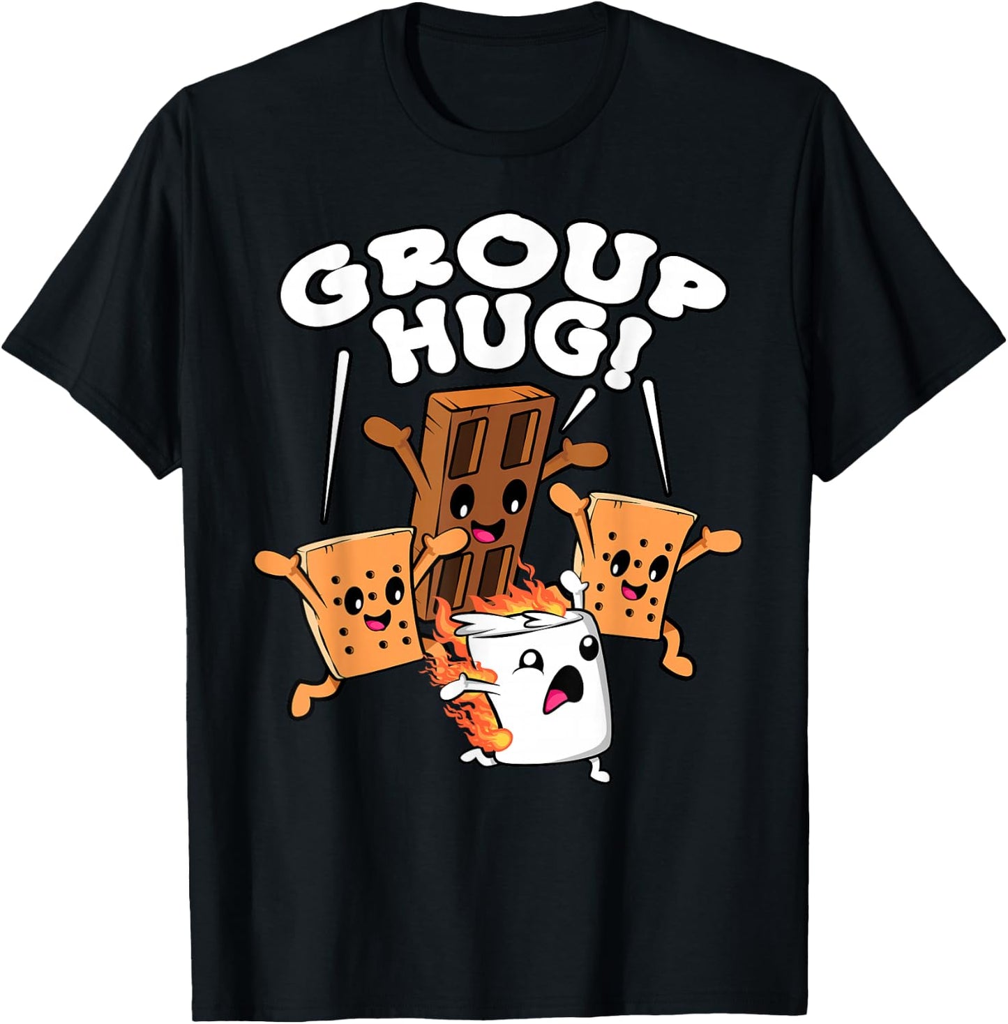 Funny Camping Smores Group Hug Marshmallow Chocolate Camper T-Shirt - T-Shirt | Black