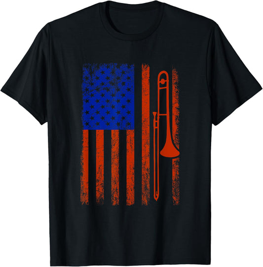 Trombone Player USA Flag | Trombone Merchandise Kids Men T-Shirt - T-Shirt | Black