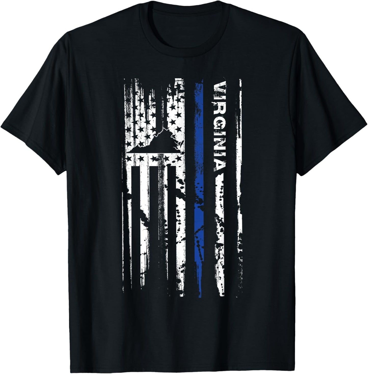 Virginia Cop Thin Blue Line LEO Police American Flag Men T-Shirt - T-Shirt | Black