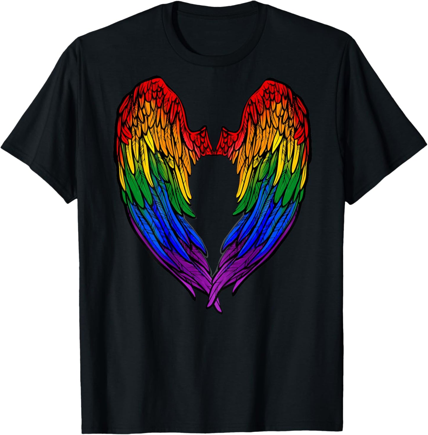 Gay Pride Month Rainbow Angels Wings Back Design T-Shirt - T-Shirt | Black