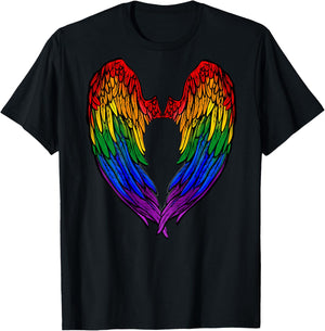 Gay Pride Month Rainbow Angels Wings Back Design T-Shirt - T-Shirt | Black