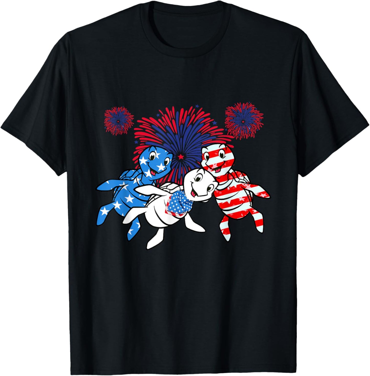 Sea Turtles 4th of July American USA Flag Patriotic T-Shirt - T-Shirt | Black