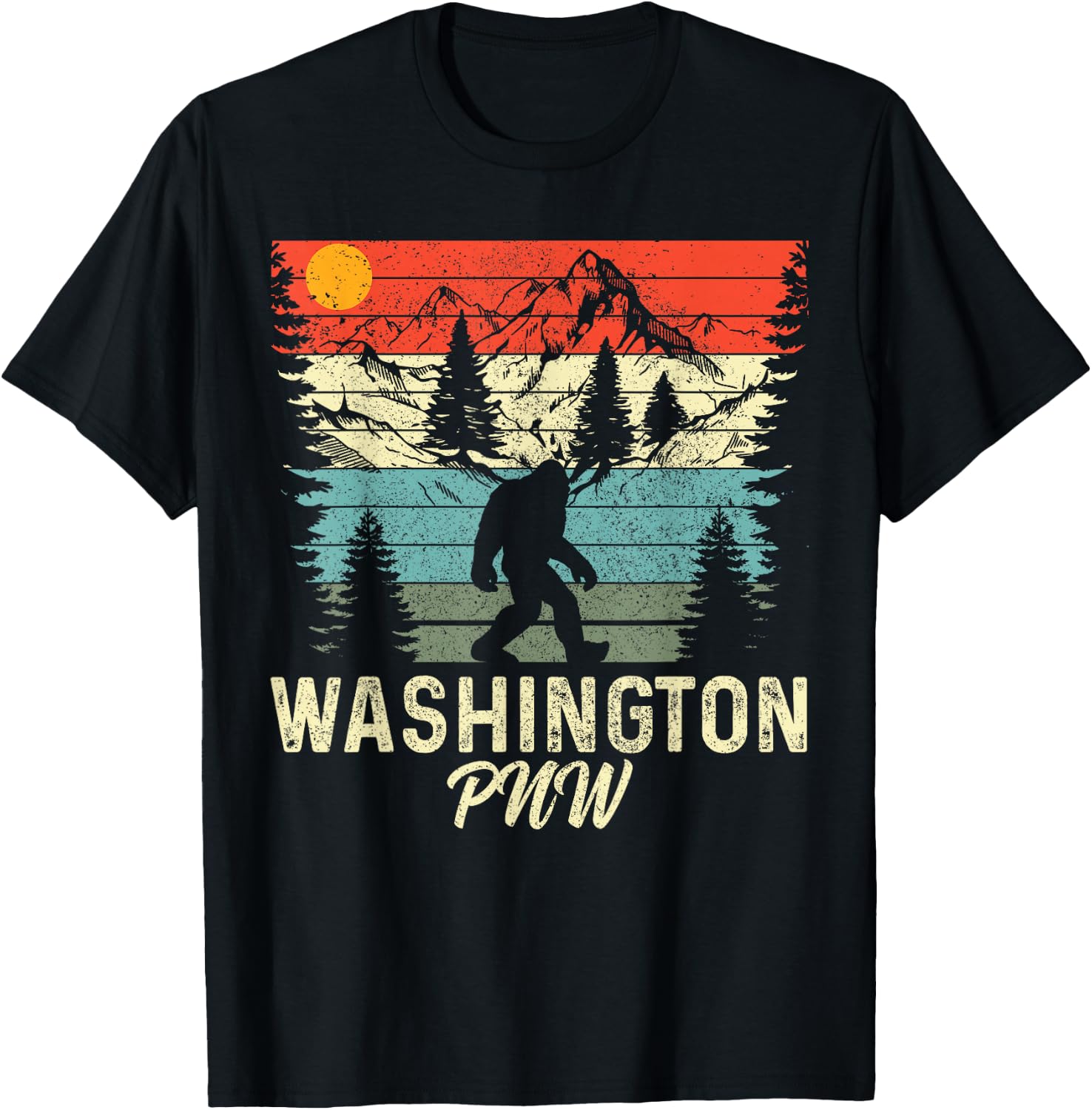 Washington PNW Bigfoot Vintage Pacific Northwest T-Shirt - T-Shirt | Black