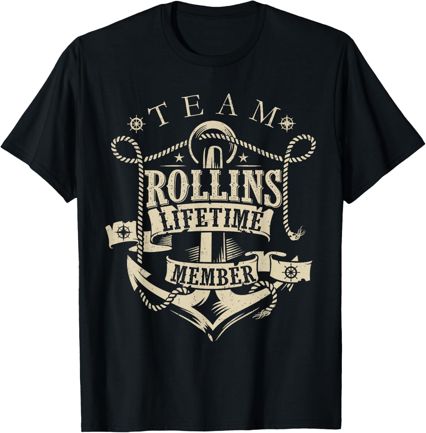 Team ROLLINS Lifetime Member Vintage ROLLINS Family Name T-Shirt - T-Shirt | Black