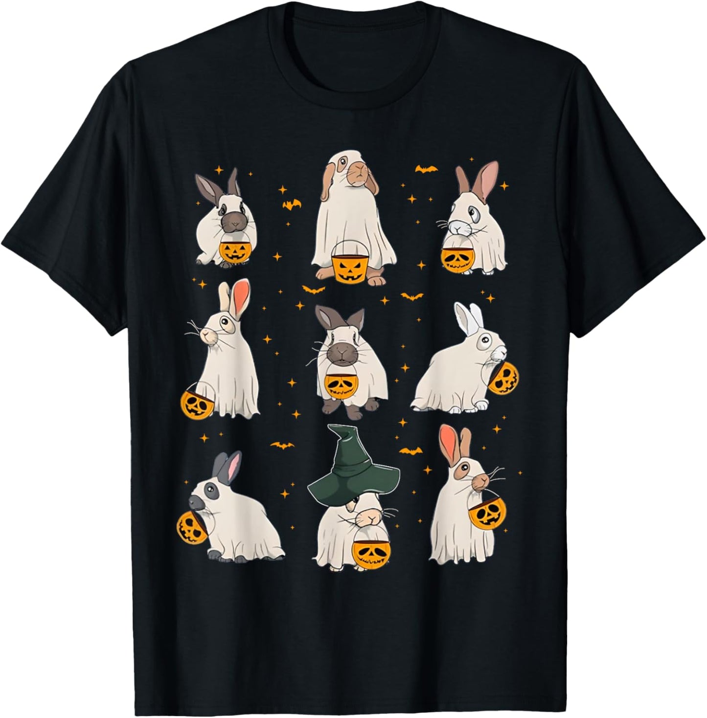 Cute Fall Bunny Ghost Costume Rabbit Lover Spooky Season T-Shirt - T-Shirt | Black