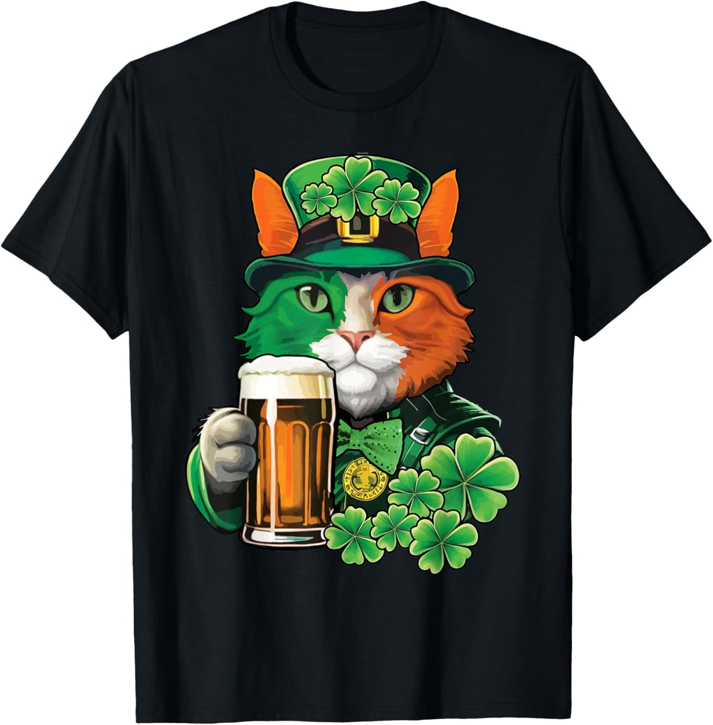 Cat Holding Beer St Patricks Day Saint Patricks Day T-Shirt - T-Shirt | Black