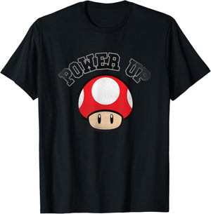 Super Mario Power Up Red Mushroom Distressed T-Shirt - T-Shirt | Black