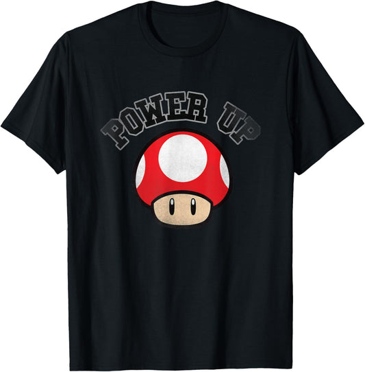 Super Mario Power Up Red Mushroom Distressed T-Shirt - T-Shirt | Black
