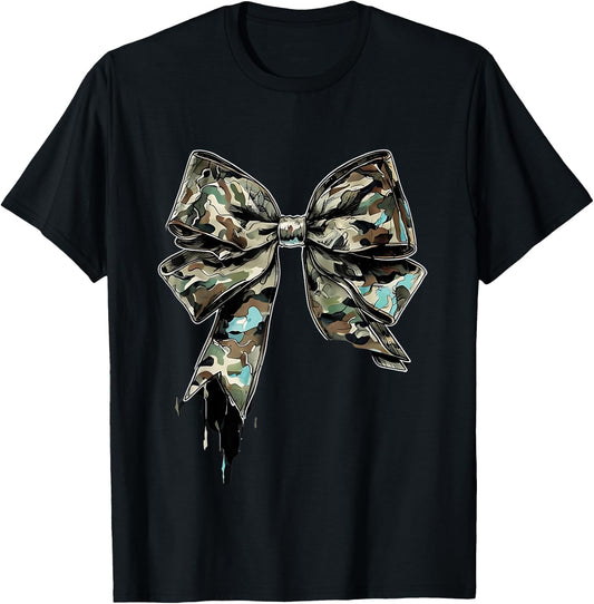 Camouflage Old Camo Bow Camo Coquette Bow Hunting Women Girl T-Shirt - T-Shirt | Black