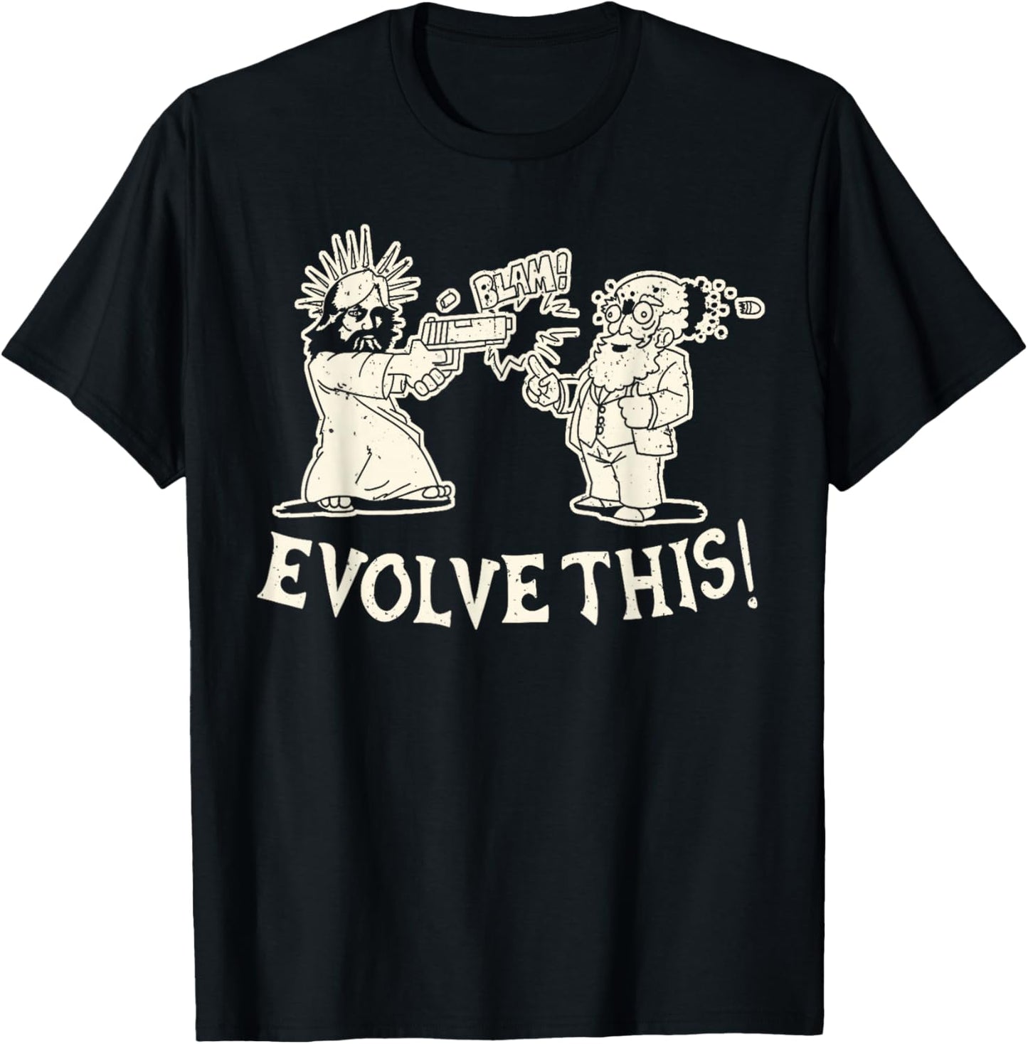Vintage Evolve This Jesus And Darwin 3 T-Shirt - T-Shirt | Black