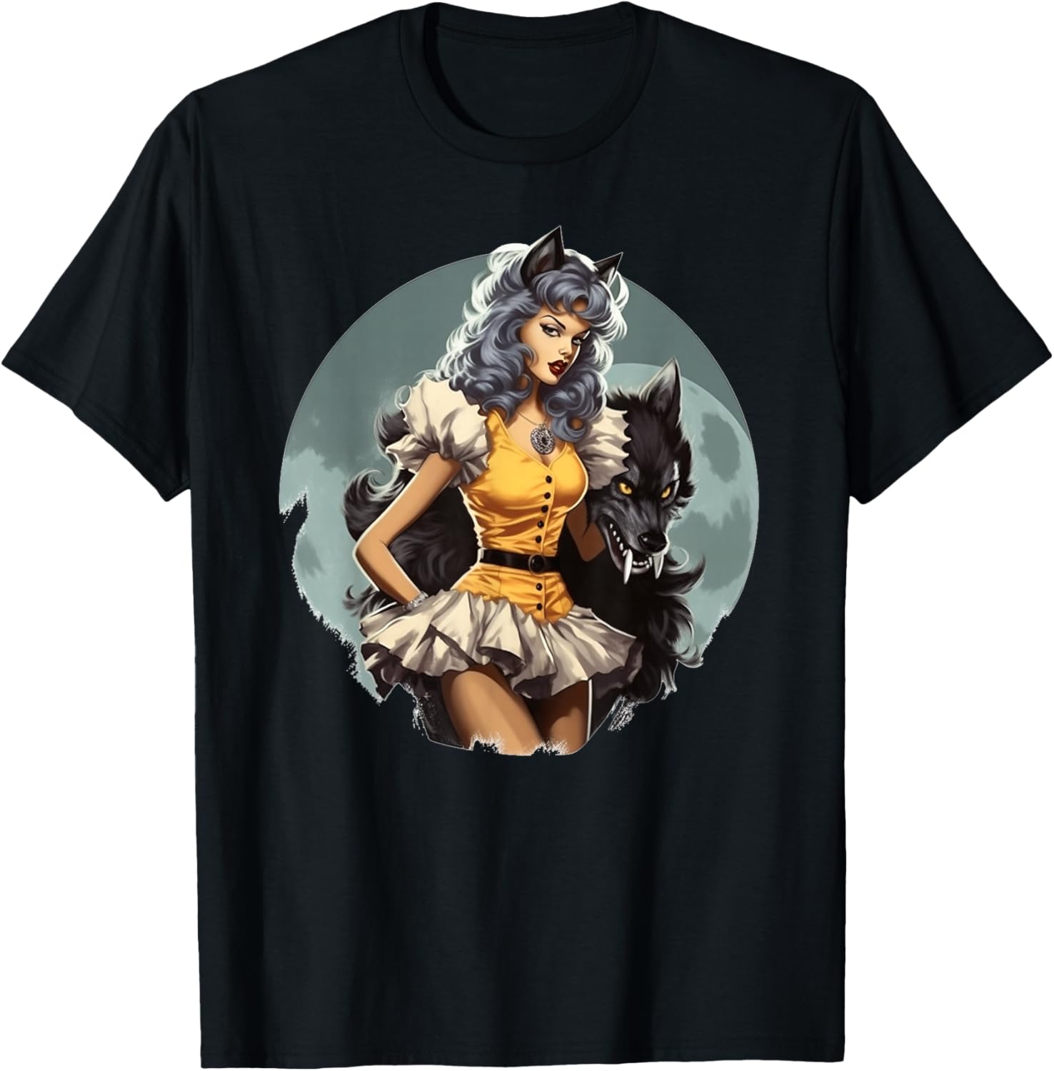Werewolf PinUp Girl Wolf Halloween T-Shirt - T-Shirt | Black