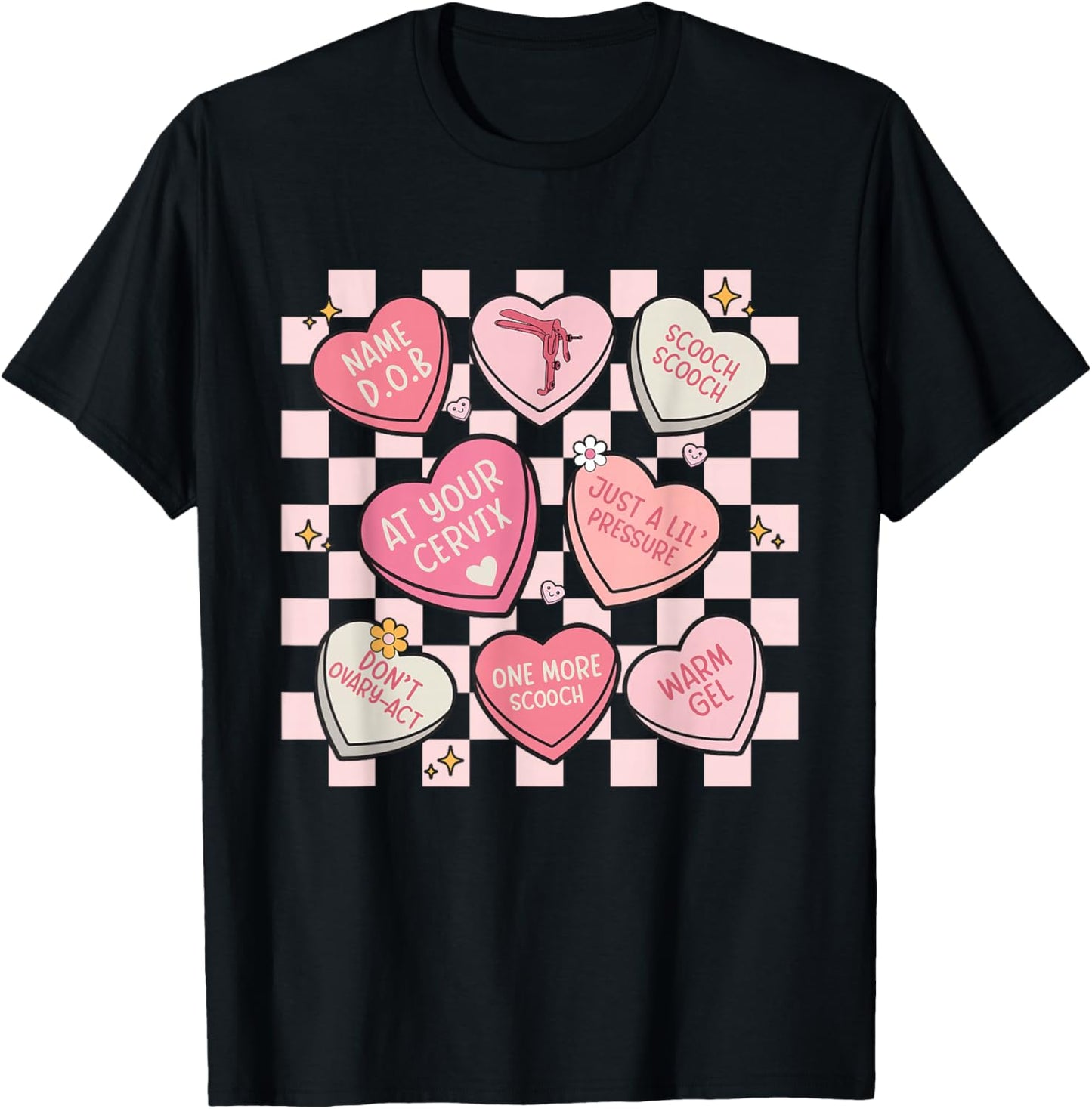 Obstetrician Gynecologist OBGYN Nurse Hearts Candy Valentine T-Shirt - T-Shirt | Black
