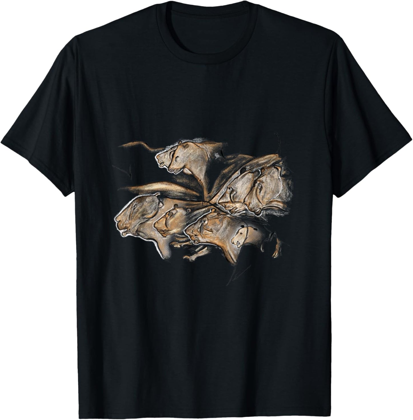 Prehistoric Stone Age Cave Painting of Lions from Chauvet T-Shirt - T-Shirt | Black