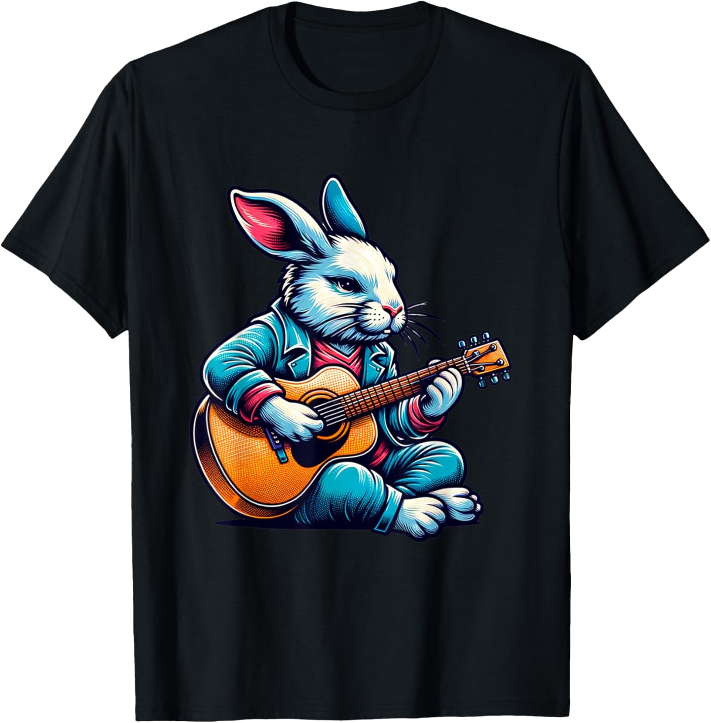 Cool Rabbit Plays Guitar Easter Musician Guitarist T-Shirt - T-Shirt | Black
