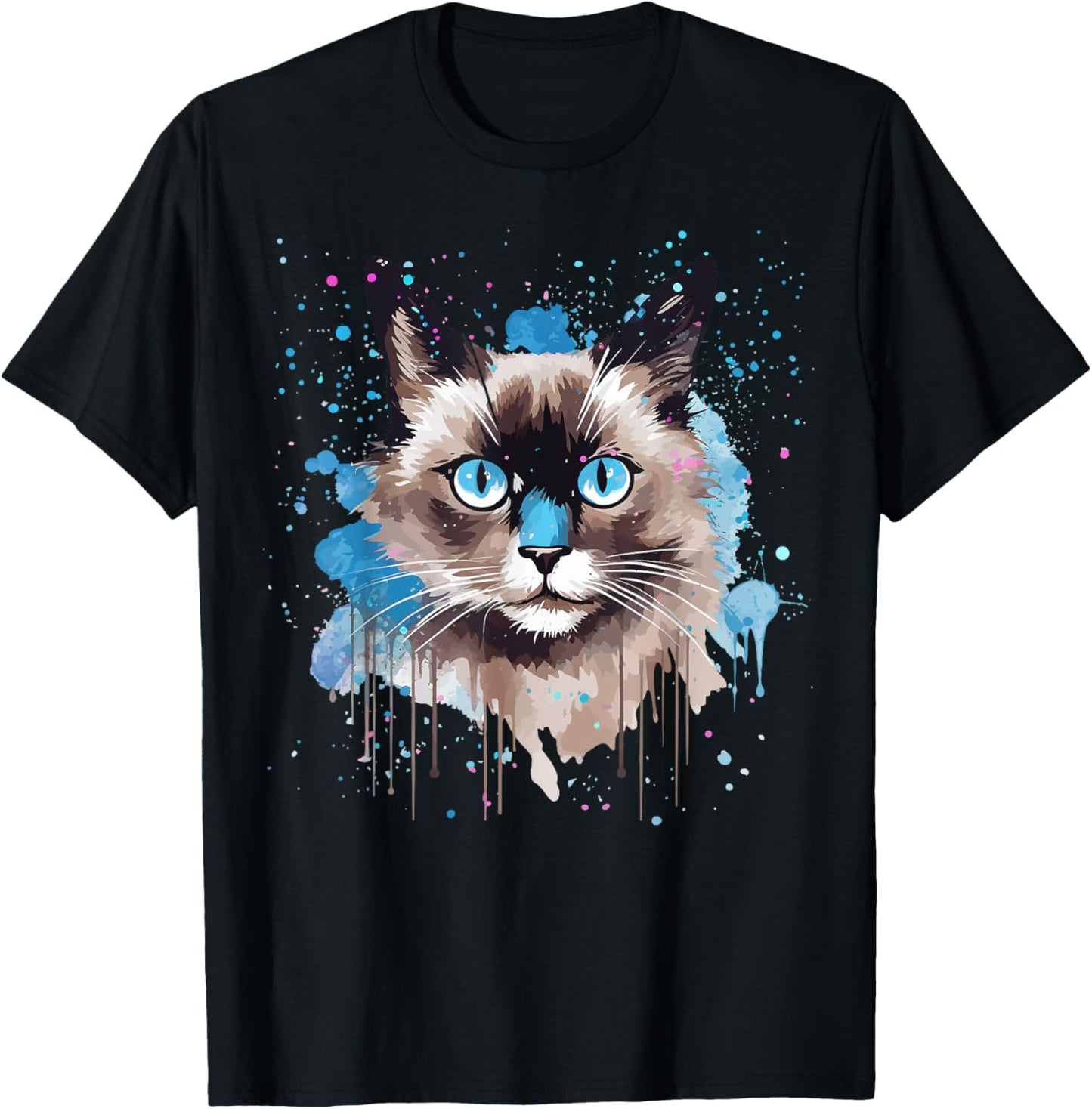 Colorful Splash Art Snowshoe Cat Face Women Kids T-Shirt - T-Shirt | Black